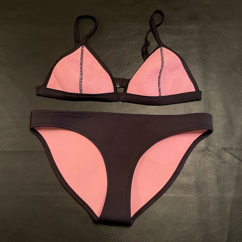 Triangl pink and black mesh neoprene bikini